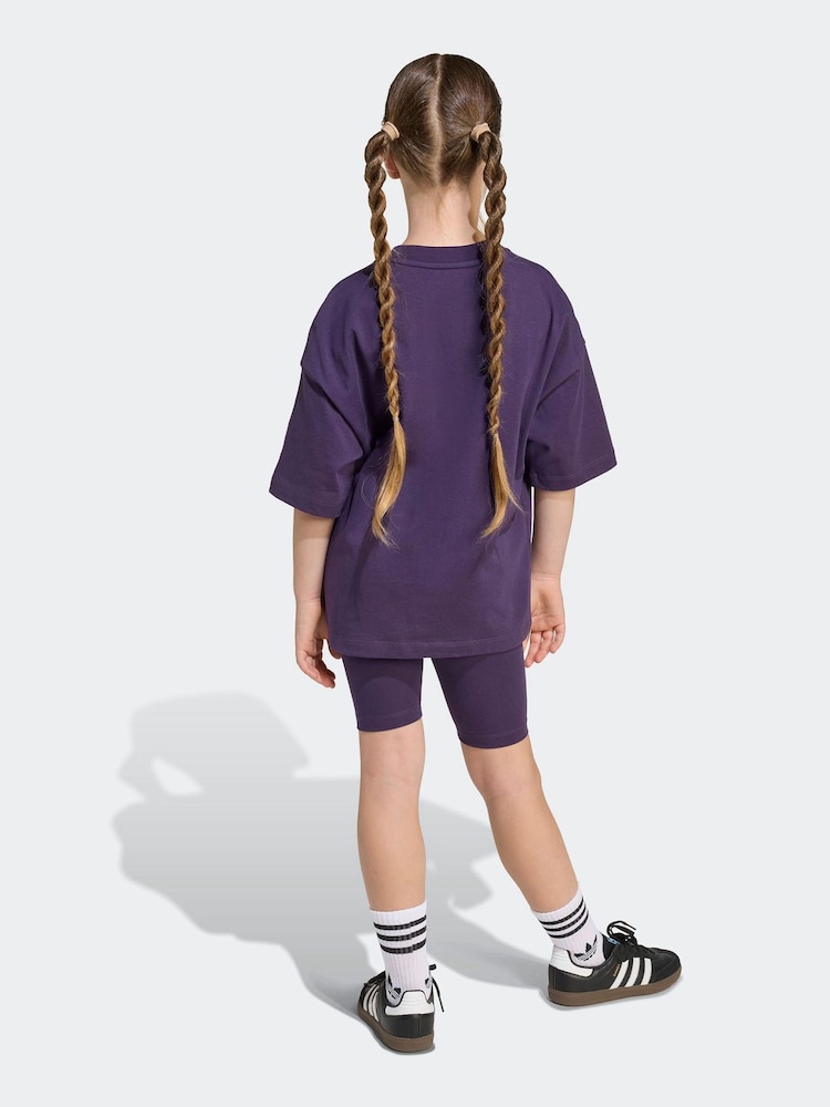 adidas Originals Purple Little Kids T-Shirt and Cycling Shorts Set - Image 2 of 8 adidas Originals Purple Little Kids T-Shirt and Cycling Shorts Set - Image 2 of 8
