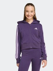 adidas Purple Essentials 3-Stripes Crop Zip Kids Hoodie - Image 1 of 6