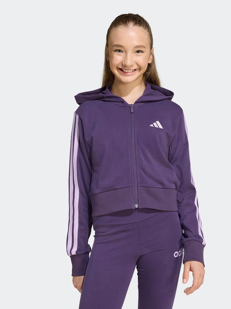 adidas Purple Essentials 3-Stripes Crop Zip Kids Hoodie - Image 1 of 6