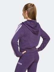 adidas Purple Essentials 3-Stripes Crop Zip Kids Hoodie - Image 2 of 6