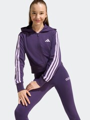 adidas Purple Essentials 3-Stripes Crop Zip Kids Hoodie - Image 3 of 6