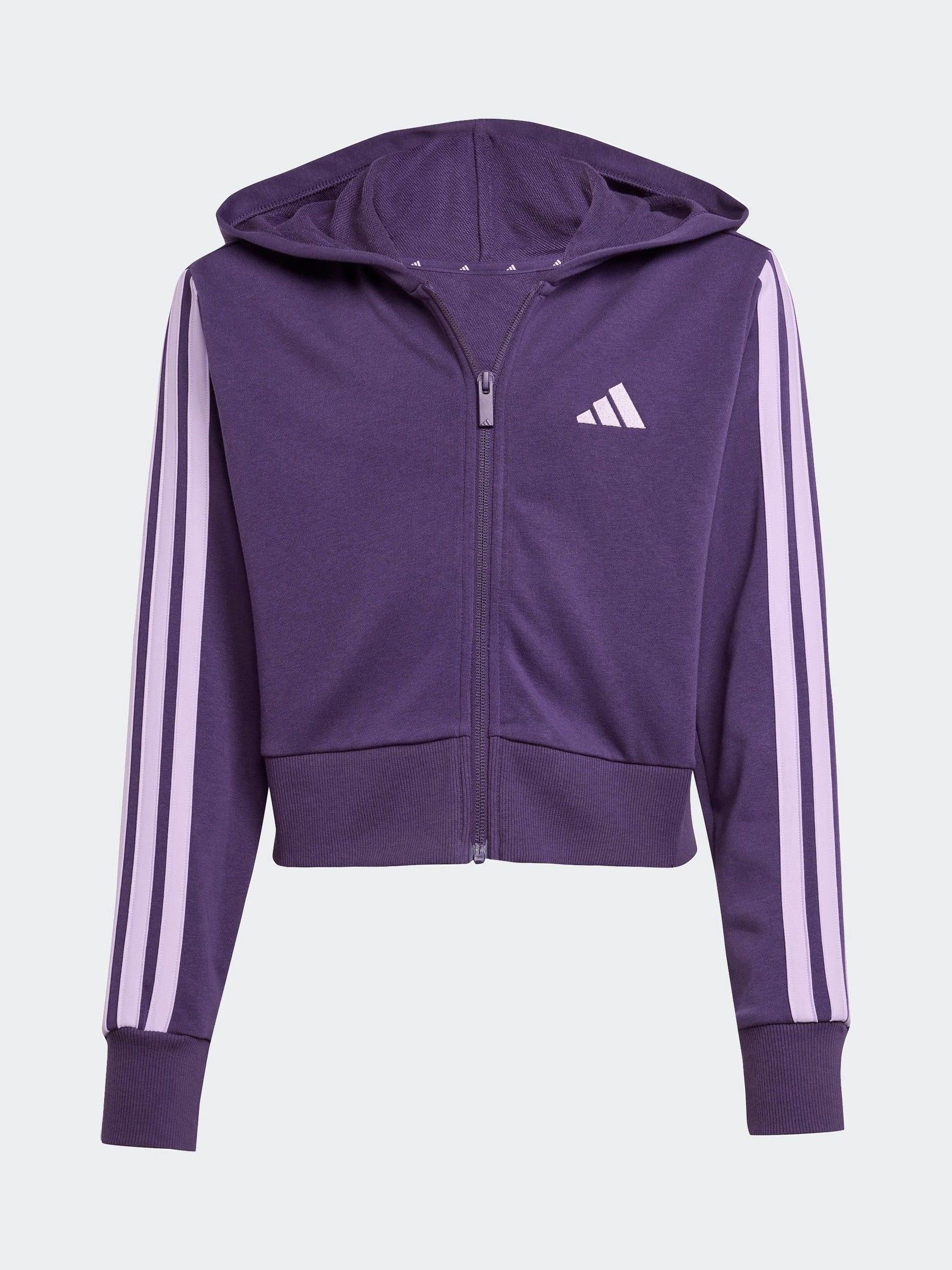 Buy adidas Purple Essentials 3-Stripes Crop Zip Kids Hoodie from