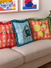 Furn Multi Gingham Citron Fibre Filled Cushion - Image 2 of 7