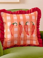 Furn Red Gingham Chilli Fibre Filled Cushion - Image 1 of 7