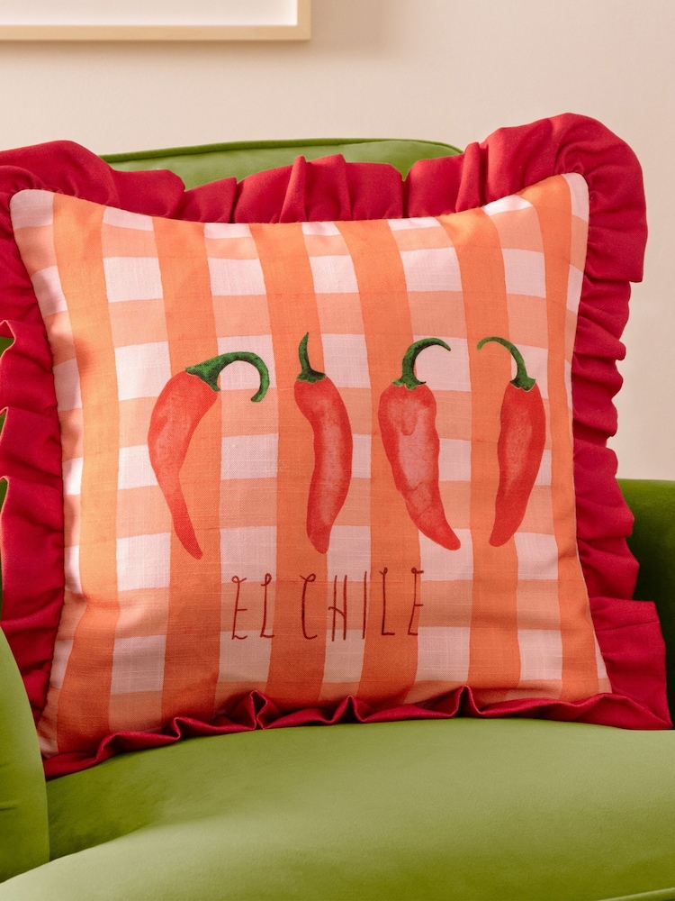 Furn Red Gingham Chilli Fibre Filled Cushion - Image 1 of 7