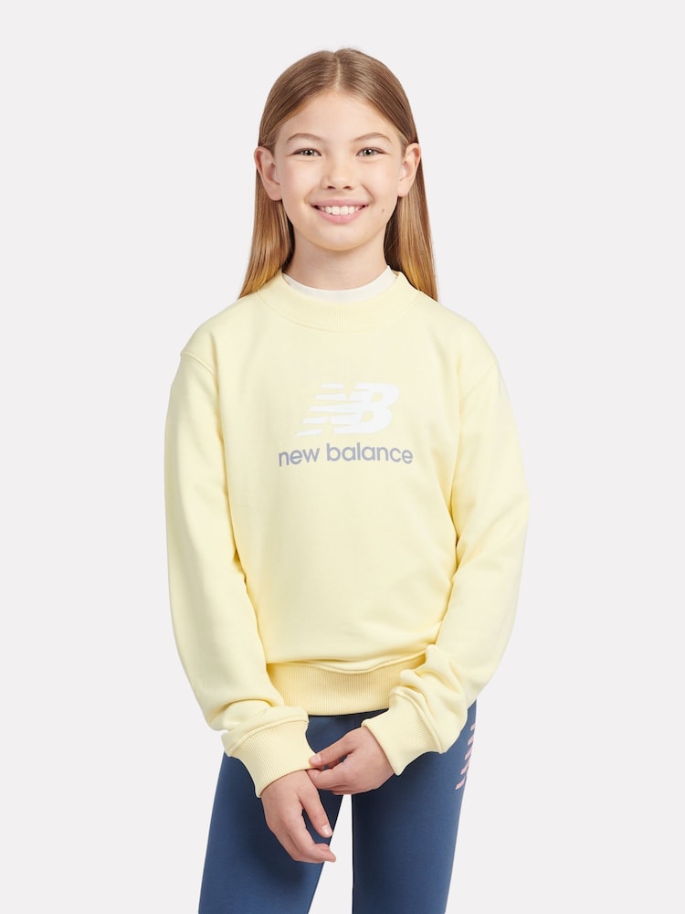 New Balance Yellow Kids French Terry Stacked Logo Crew Sweatshirt - Image 1 of 7
