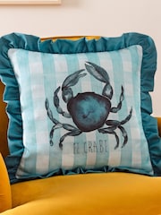 Furn Blue Gingham Crab Fibre Filled Cushion - Image 1 of 7