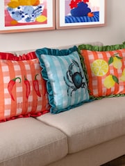 Furn Blue Gingham Crab Fibre Filled Cushion - Image 2 of 7