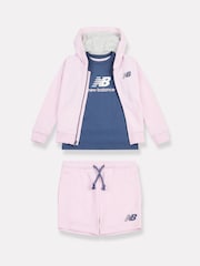 New Balance Pink Kids Zip Hoodie 100% Cotton Shorts & T-Shirt Set - Image 1 of 4