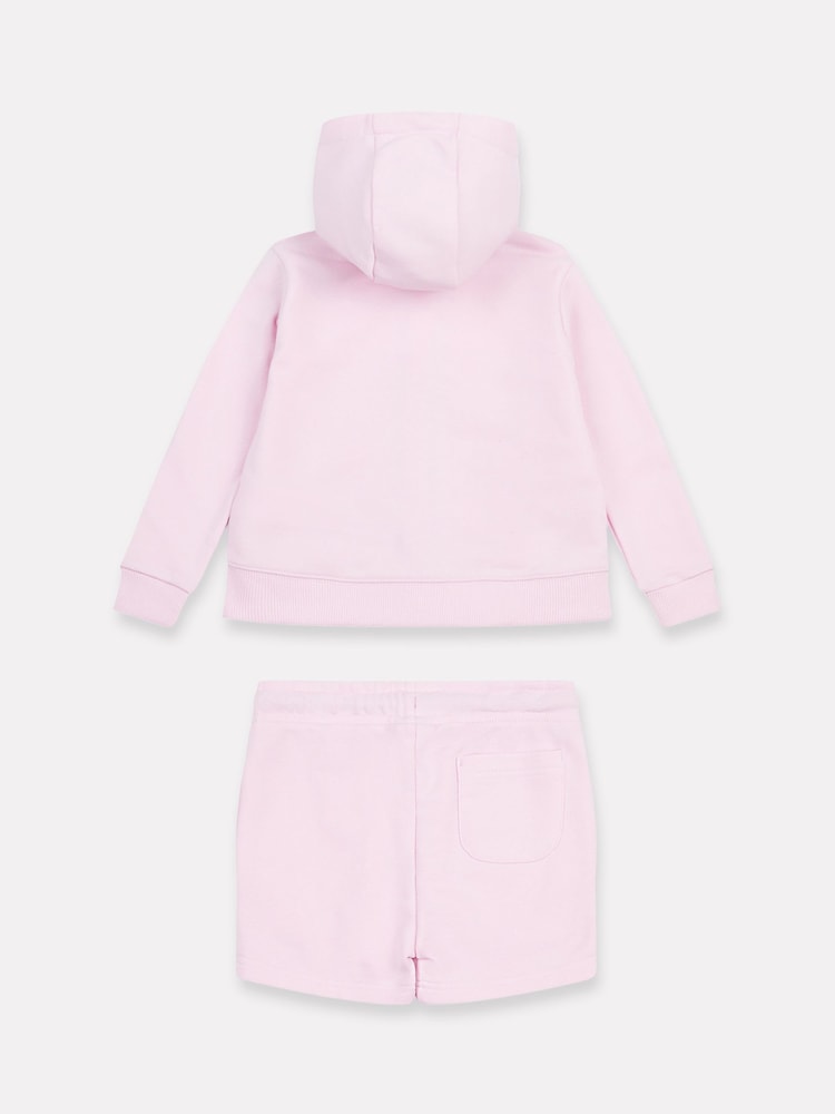 New Balance Pink Kids Zip Hoodie 100% Cotton Shorts & T-Shirt Set - Image 2 of 4