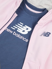 New Balance Pink Kids Zip Hoodie 100% Cotton Shorts & T-Shirt Set - Image 3 of 4