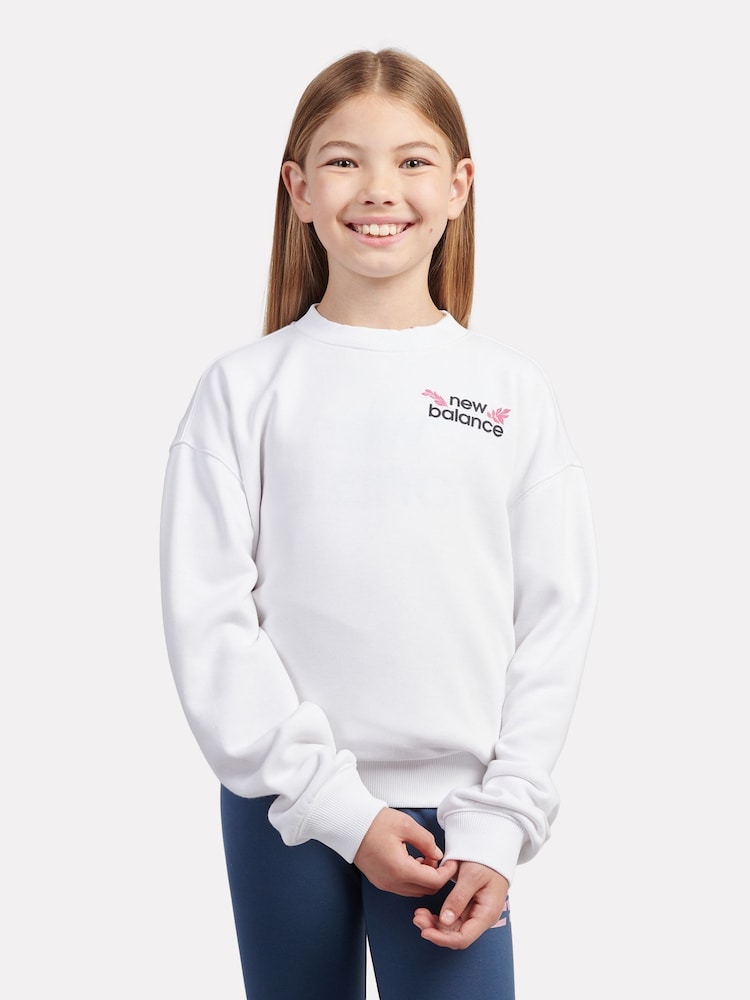 New Balance Cotton White Girls Floral Circle Graphic Sweatshirt - Image 1 of 5 New Balance Cotton White Girls Floral Circle Graphic Sweatshirt - Image 1 of 5