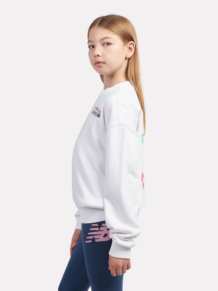 New Balance Cotton White Girls Floral Circle Graphic Sweatshirt - Image 2 of 5 New Balance Cotton White Girls Floral Circle Graphic Sweatshirt - Image 2 of 5