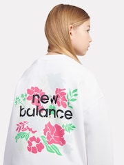 New Balance Cotton White Girls Floral Circle Graphic Sweatshirt - Image 4 of 5