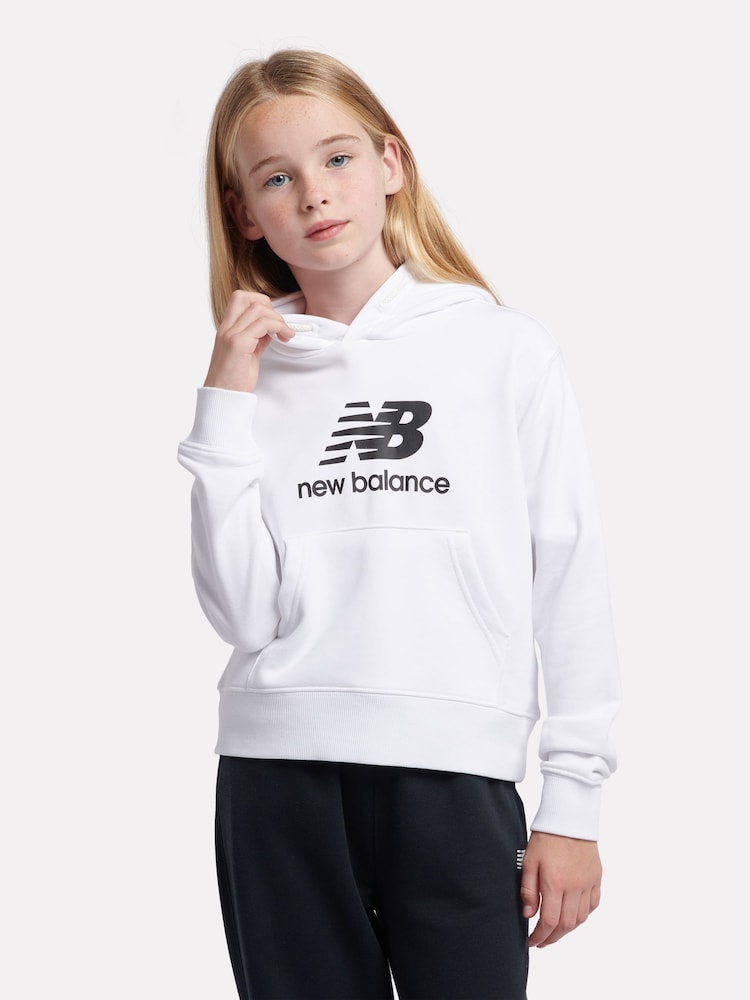 New Balance White Kids French Terry Stacked Logo Hoodie - Image 1 of 5