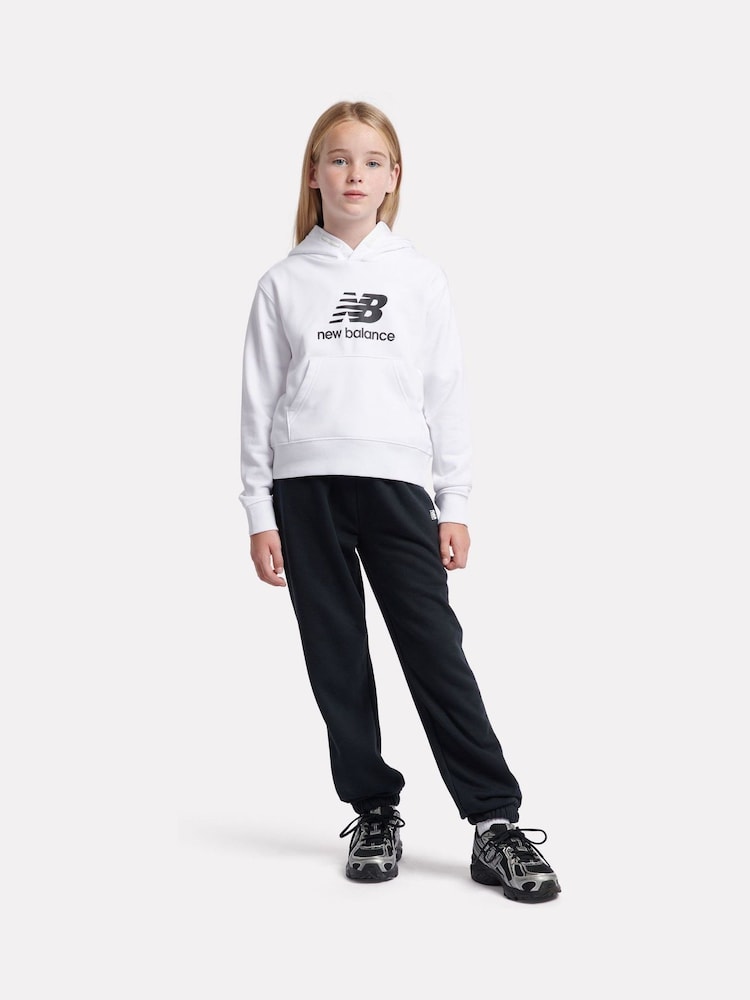 New Balance White Kids French Terry Stacked Logo Hoodie - Image 5 of 5