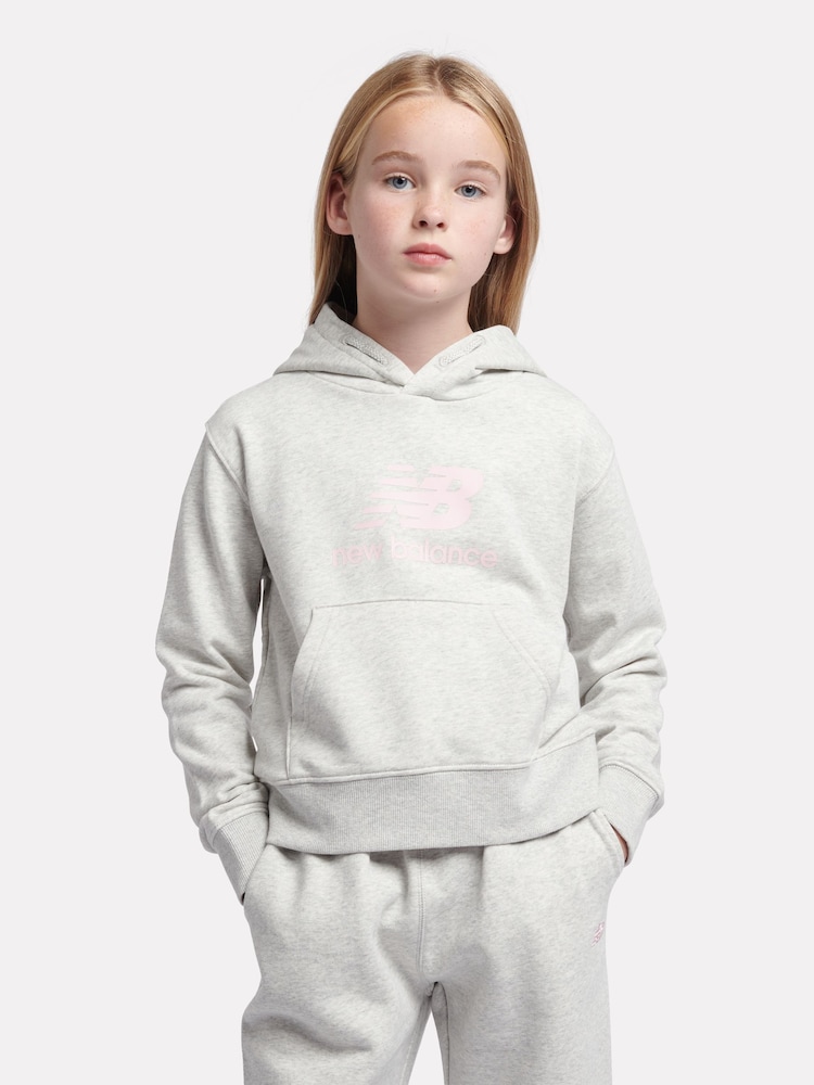 New Balance Grey Kids French Terry Stacked Logo Hoodie - Image 1 of 5