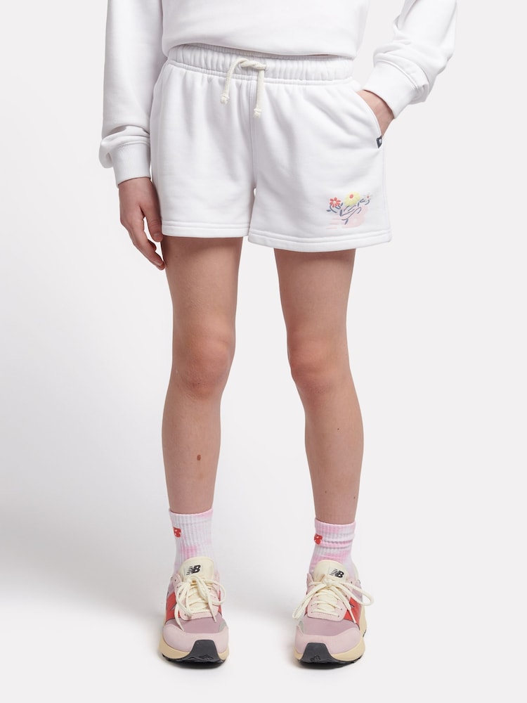 New Balance White Kids Floral Vines Graphic Shorts - Image 1 of 8
