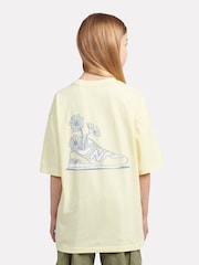 New Balance Yellow Kids Floral Sneaker Back Graphics 100% Cotton T-Shirt - Image 3 of 9