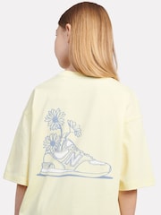 New Balance Yellow Kids Floral Sneaker Back Graphics 100% Cotton T-Shirt - Image 5 of 9