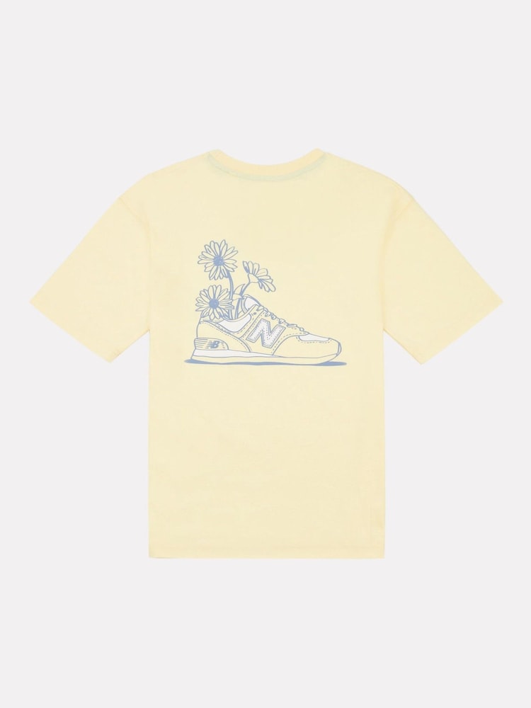 New Balance Yellow Kids Floral Sneaker Back Graphics 100% Cotton T-Shirt - Image 7 of 9