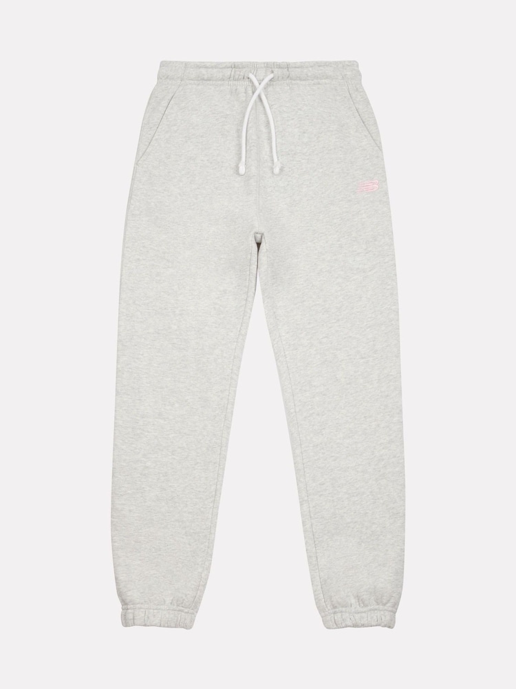 Gri - Pantaloni sport New Balance Kids cu logo mic din Material plușat franțuzesc - Image 5 of 7