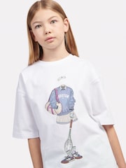 New Balance White Kids Tennis Girl Graphic 100% Cotton T-Shirt - Image 4 of 8