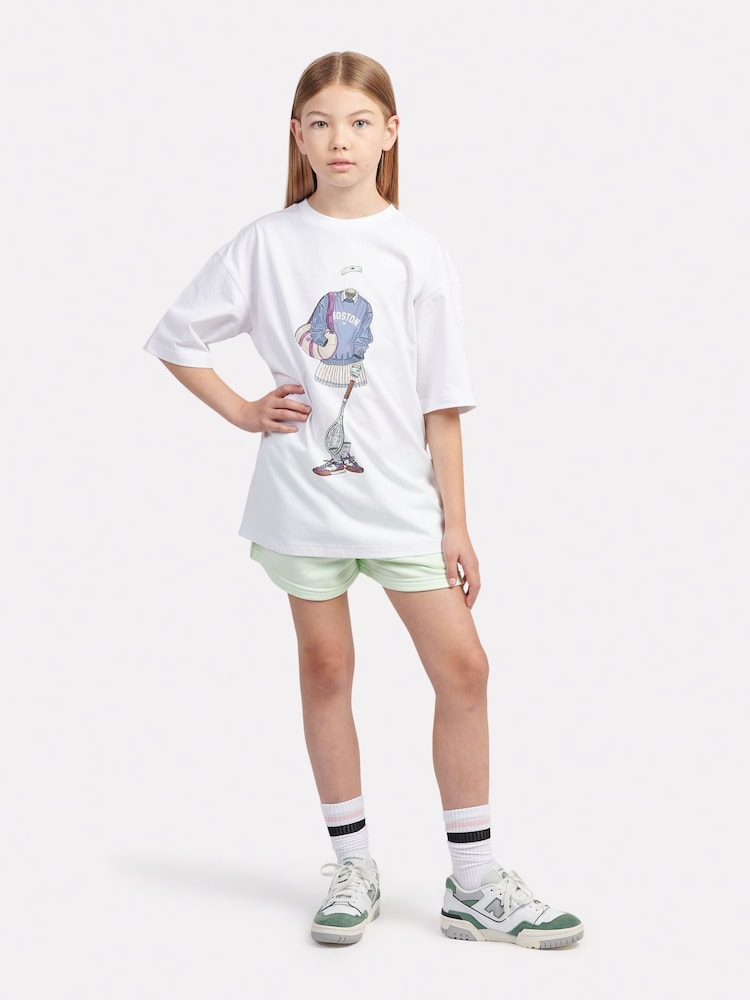 New Balance White Kids Tennis Girl Graphic 100% Cotton T-Shirt - Image 5 of 8