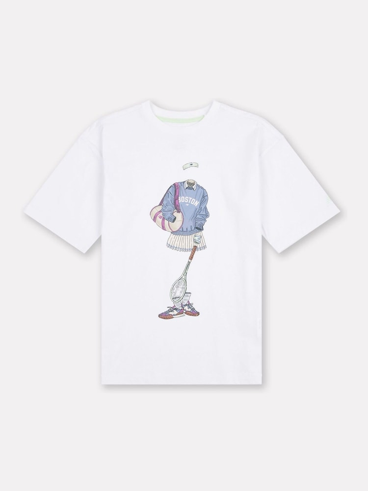 New Balance White Kids Tennis Girl Graphic 100% Cotton T-Shirt - Image 7 of 8