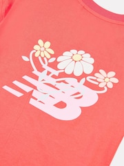 New Balance Red Kids Floral Vines Back Graphic 100% Cotton T-Shirt - Image 10 of 10