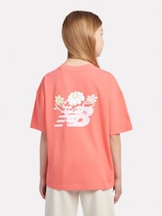 New Balance Red Kids Floral Vines Back Graphic 100% Cotton T-Shirt - Image 3 of 10