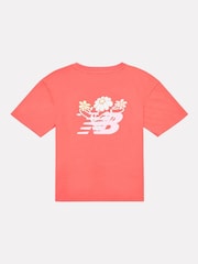 New Balance Red Kids Floral Vines Back Graphic 100% Cotton T-Shirt - Image 8 of 10