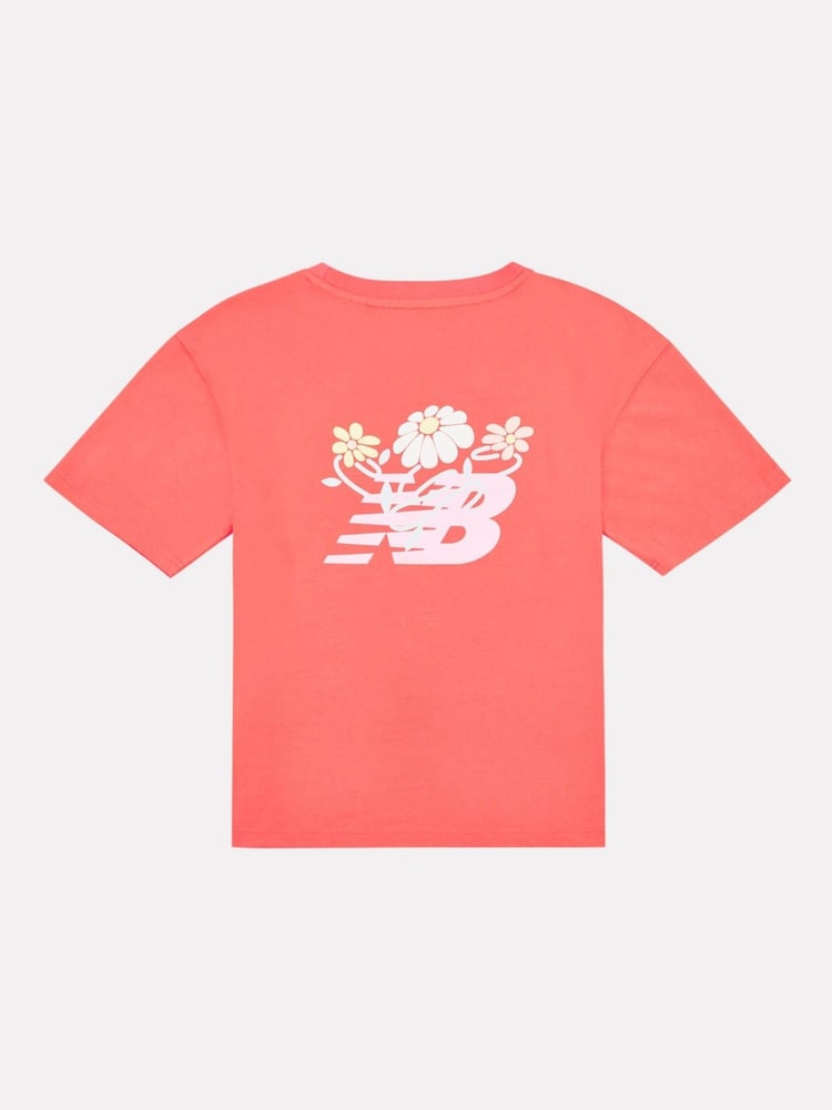 New Balance Red Kids Floral Vines Back Graphic 100% Cotton T-Shirt - Image 8 of 10