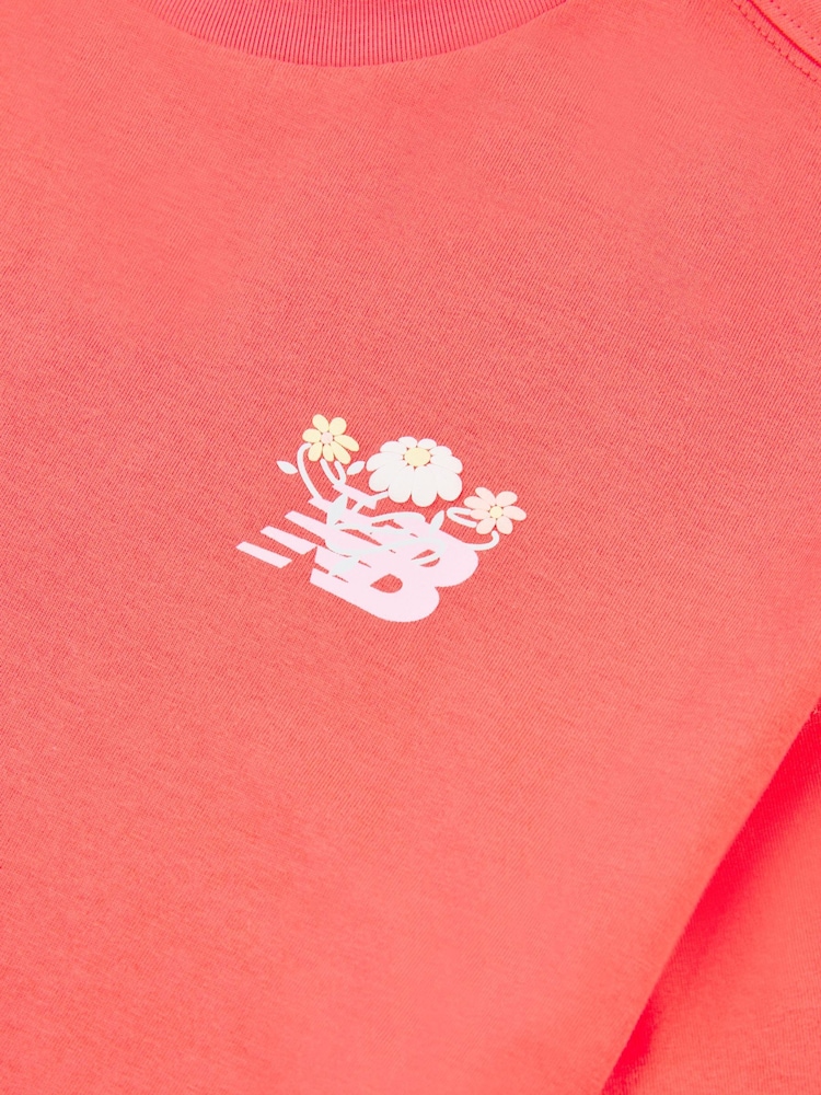 New Balance Red Kids Floral Vines Back Graphic 100% Cotton T-Shirt - Image 9 of 10