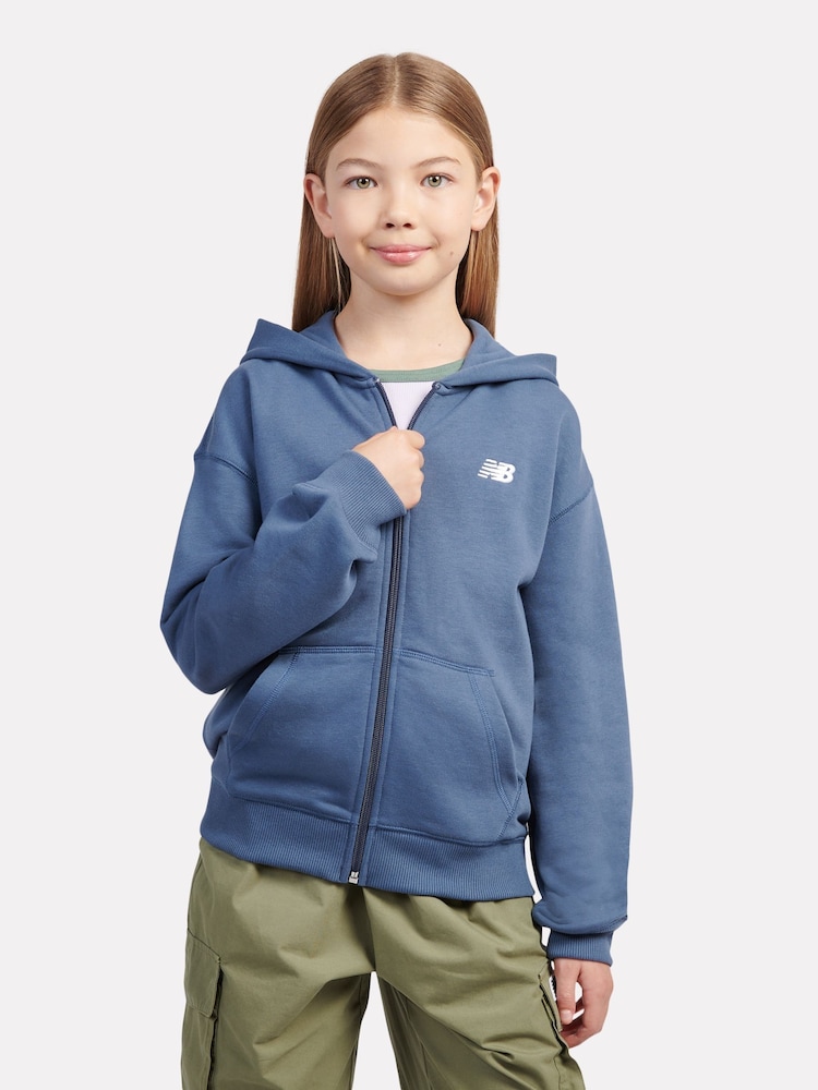 New Balance Blue Kids French Terry Small Logo Zip Hoodie - Image 1 of 8 New Balance Blue Kids French Terry Small Logo Zip Hoodie - Image 1 of 8