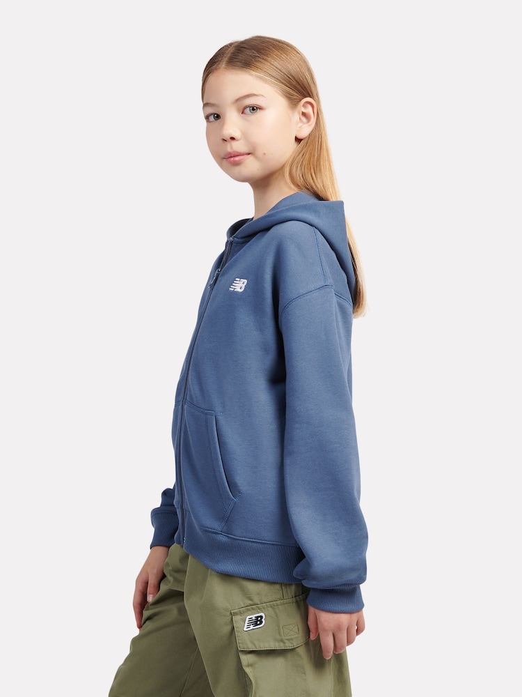 New Balance Blue Kids French Terry Small Logo Zip Hoodie - Image 2 of 8 New Balance Blue Kids French Terry Small Logo Zip Hoodie - Image 2 of 8