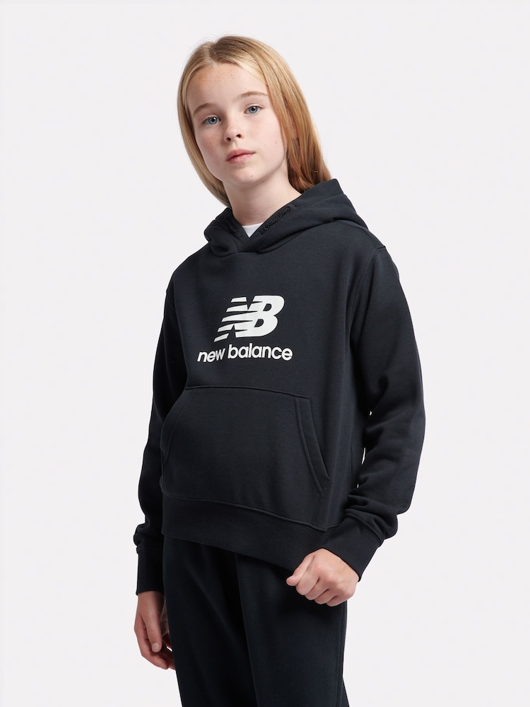 New Balance Black Kids French Terry Stacked Logo Hoodie - Image 1 of 7 New Balance Black Kids French Terry Stacked Logo Hoodie - Image 1 of 7