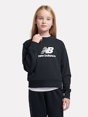 New Balance Black Kids French Terry Stacked Logo Crew Sweatshirt - Image 1 of 5