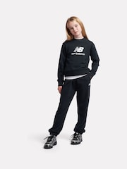 New Balance Black Kids French Terry Stacked Logo Crew Sweatshirt - Image 4 of 5