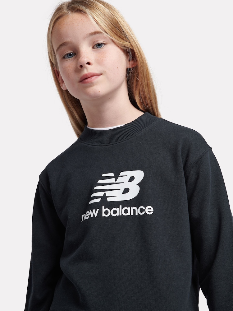 New Balance Black Kids French Terry Stacked Logo Crew Sweatshirt - Image 5 of 5