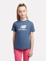 New Balance Blue Girls 100% Cotton Stacked Logo T-Shirt - Image 1 of 4