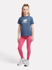 New Balance Blue Girls 100% Cotton Stacked Logo T-Shirt - Image 4 of 4