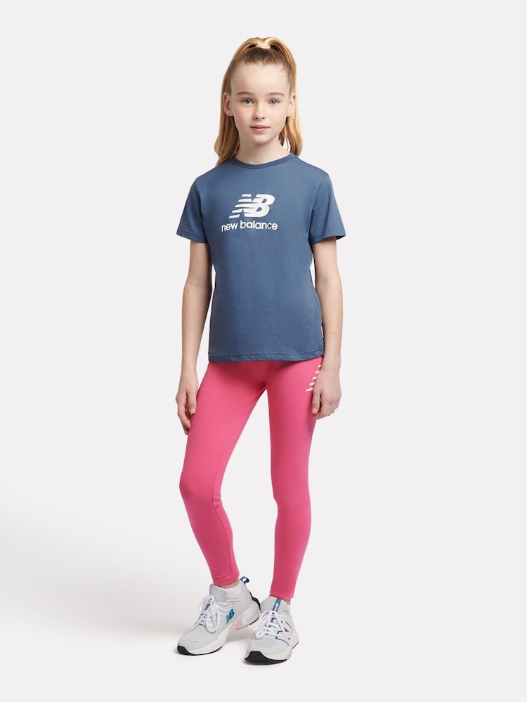 New Balance Blue Girls 100% Cotton Stacked Logo T-Shirt - Image 4 of 4
