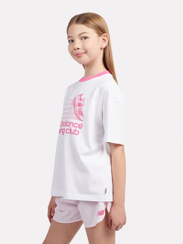 New Balance White Kids Running Club Graphic 100% Cotton T-Shirt - Image 4 of 8