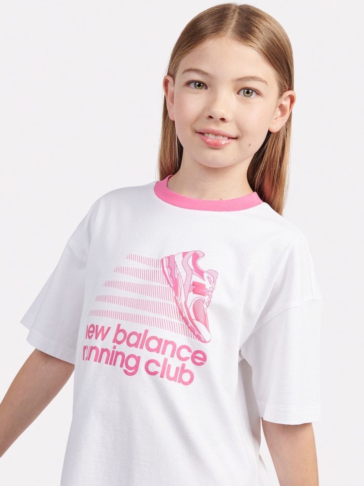 New Balance White Kids Running Club Graphic 100% Cotton T-Shirt - Image 5 of 8