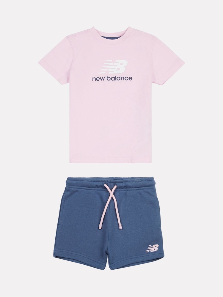 Розовый - New Balance Kids Jersey Ringer T-Shirt & Shorts Set - Image 1 of 5