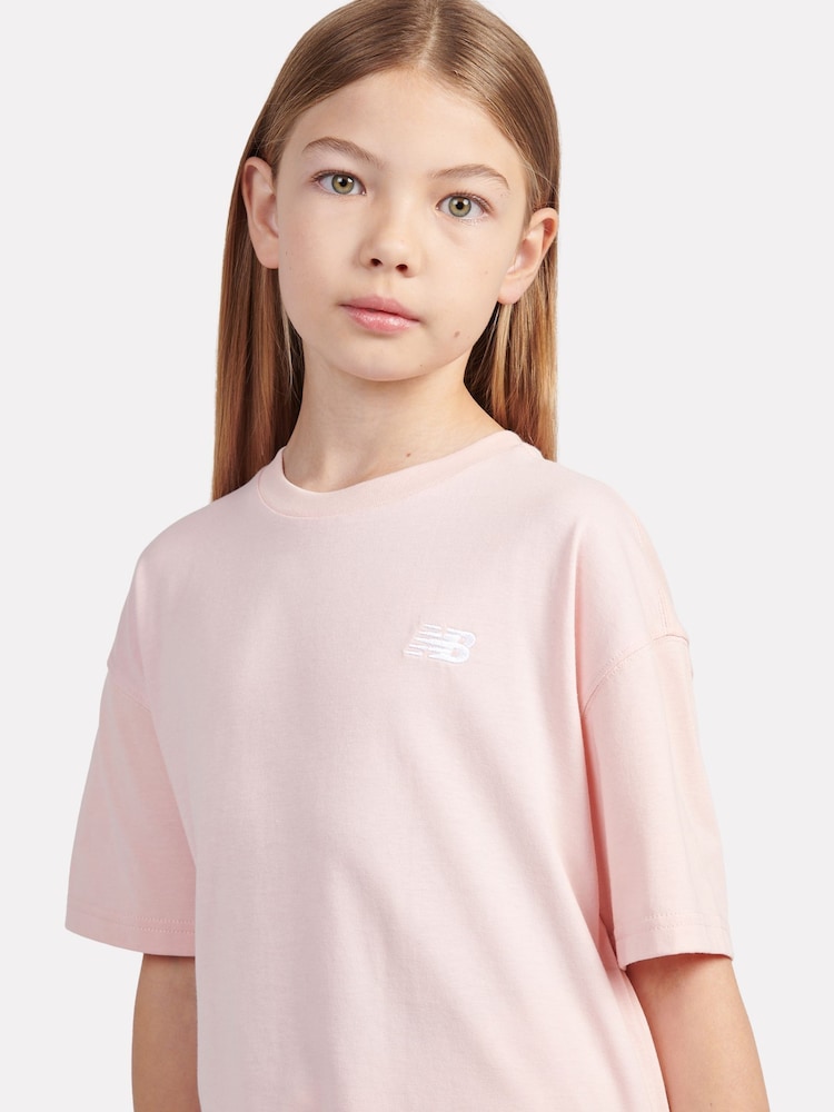 New Balance Dark Pink Small Girls Logo 100% Cotton T-Shirt - Image 4 of 8