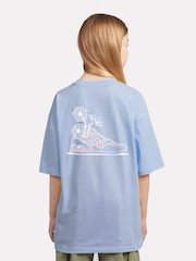 New Balance Blue Kids Floral Sneaker Back Graphics 100% Cotton T-Shirt - Image 1 of 10