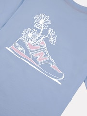 New Balance Blue Kids Floral Sneaker Back Graphics 100% Cotton T-Shirt - Image 10 of 10