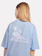 New Balance Blue Kids Floral Sneaker Back Graphics 100% Cotton T-Shirt - Image 6 of 10